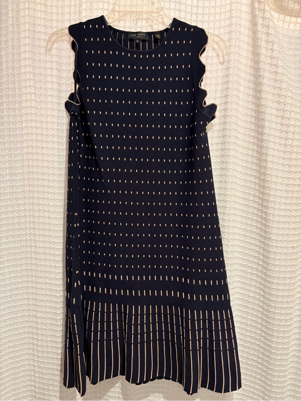 Ted Baker London Navy Dress with Cream Dot and Stripe Pattern